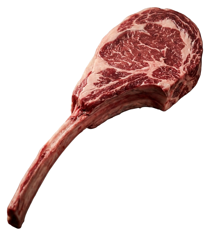 Tomahawk de res con su hueso largo y marmoleo